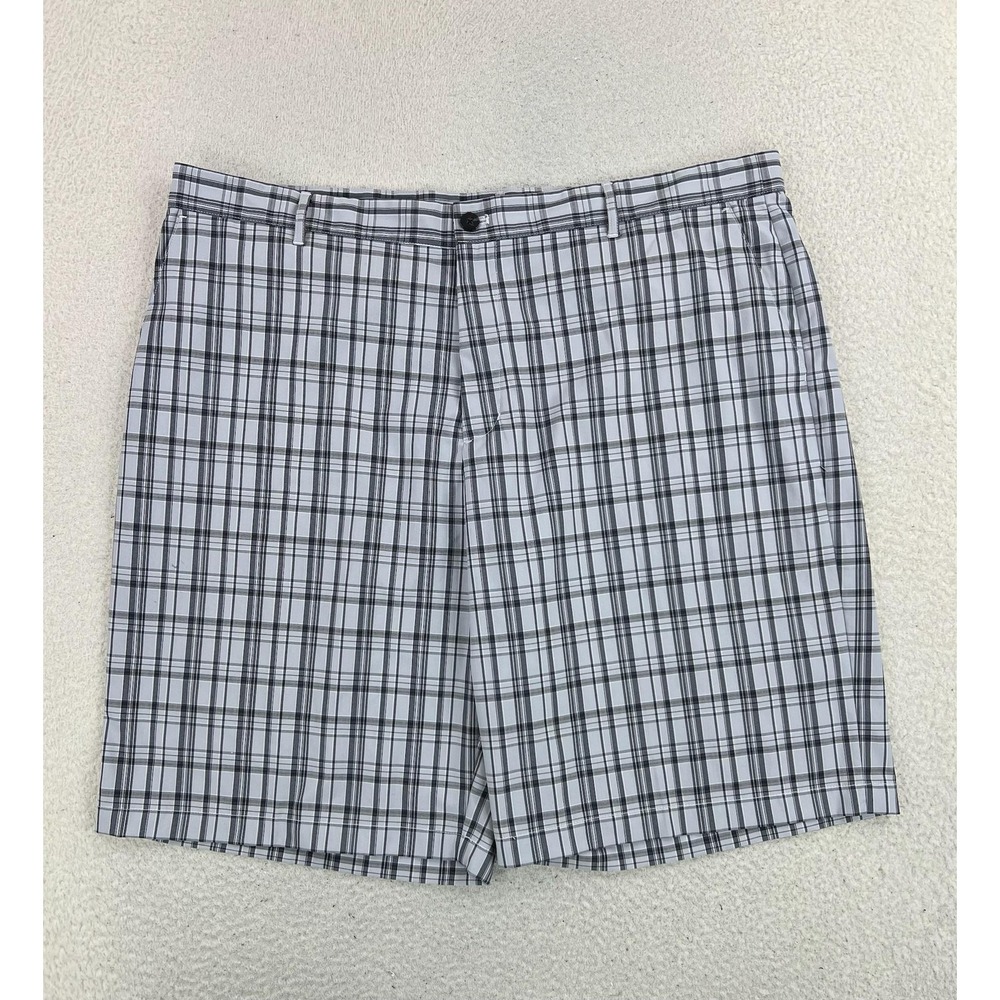 Adidas Shorts Mens 42 Gray Plaid Microfiber Chino Stretch 11 Inseam Golf Casual